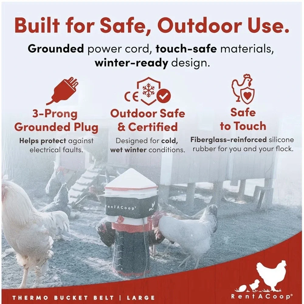 RentACoop Heated Chicken Waterer Belt for Winter, Thermo Bucket Heater Strap LG‎